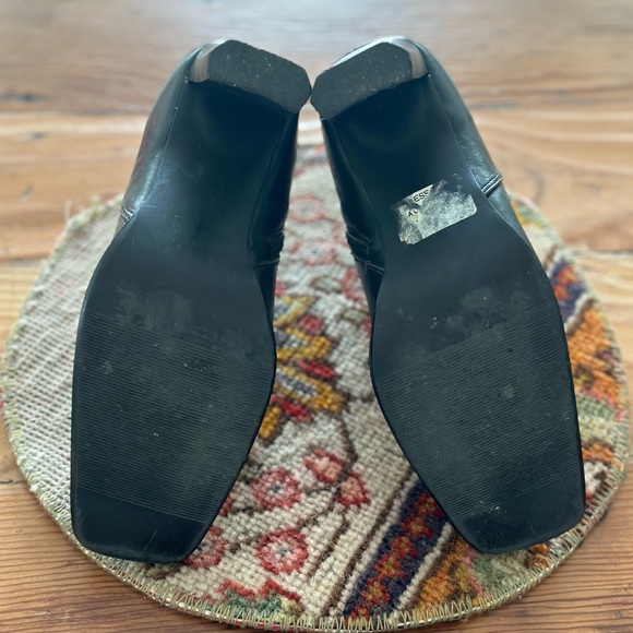 Black Leather Square Toe Ankle Boot - Picture 6 of 6